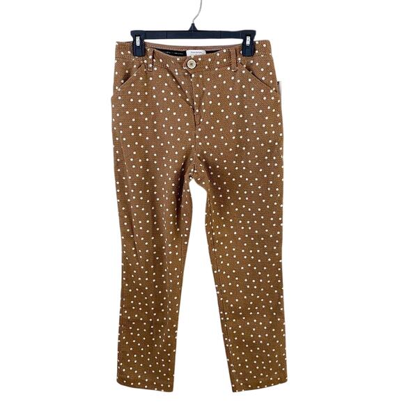 Anthropologie Pants - NWT Anthro Tan/White Polka Dot The Essential Slim Pants Ankle Length Mid Rise 8